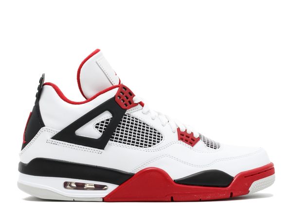 Jordan 4 Retro Fire Red унисекс маратонки бяла кожа червени и черни детайли