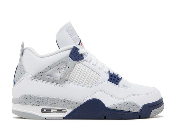 Jordan 4 Retro Midnight Navy унисекс маратонки бяла кожа и тъмносини акценти