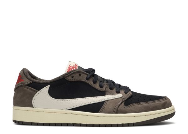 Travis Scott x Jordan 1 Low 'Mocha' – маратонки с кафяви и бели акценти, страничен изглед