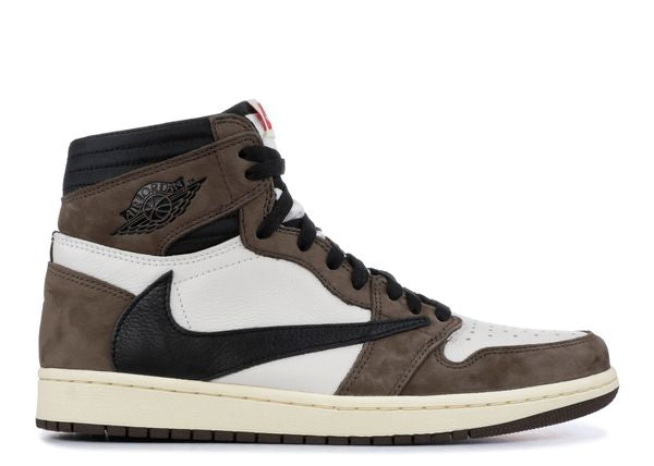 Travis Scott x Jordan 1 Retro High OG 'Mocha' – маратонки с кафяви и бели акценти, страничен изглед